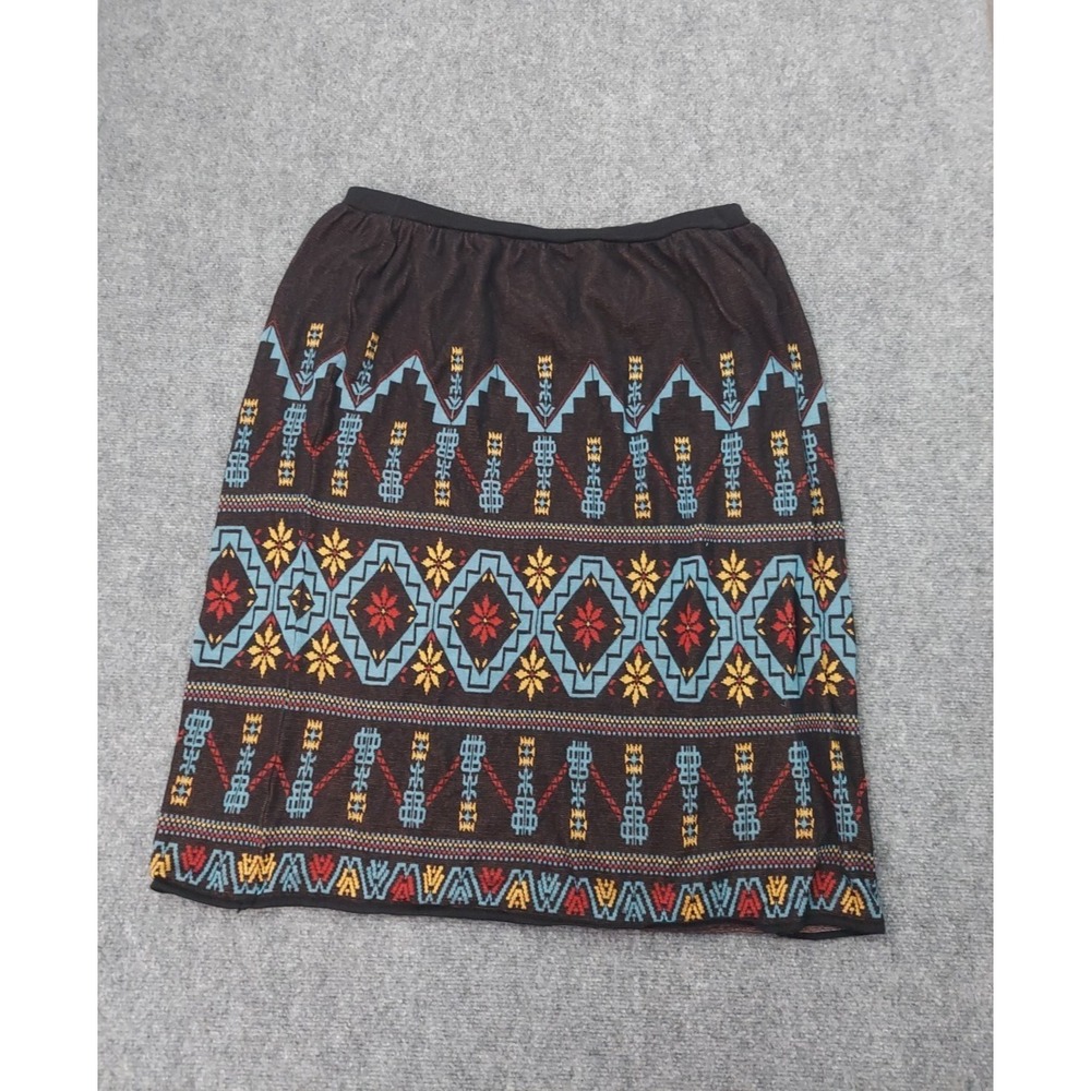 Peruvian Connection Serifos Skirt womens XL Black Colorful Geometric Print Maxi